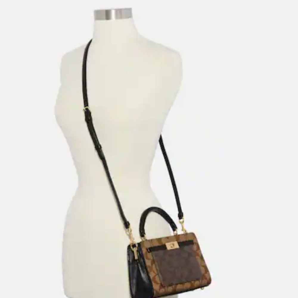 NWT COACH MINI LANE TOP HANDLE IN BLOCKED SIGNATURE CANVAS CROSSBODY BAG